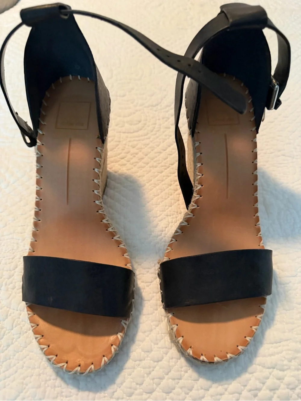BCBGeneration Black Leather Espadrille Wedge Sandals